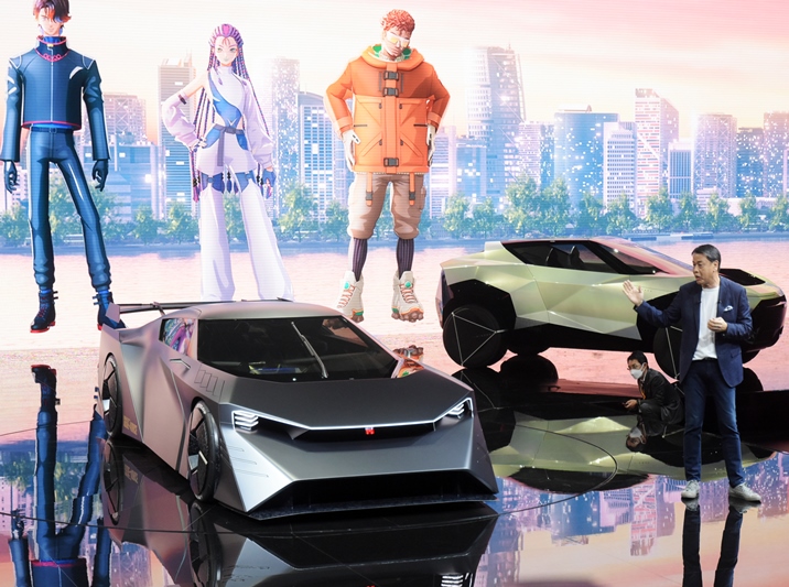 Fashion cyberpunk girl drive a supercar asian woman with future